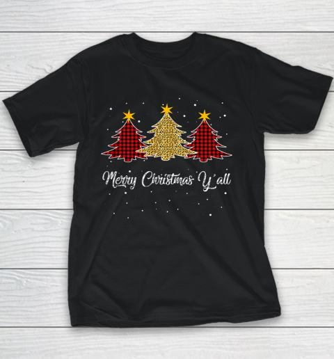 Ki Merry Christmas Y all Leopard Plaid Xmas Tree Gifts Youth T-Shirt