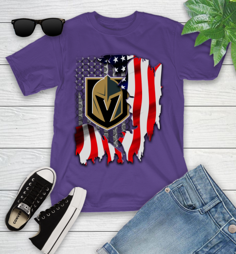 Vegas Golden Knights NHL Hockey American Flag Youth T-Shirt 3