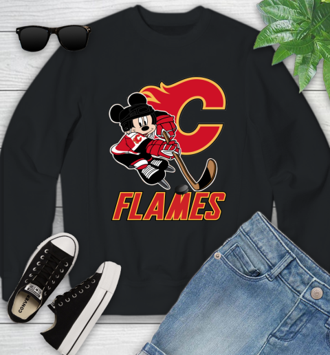 NHL Calgary Flames Mickey Mouse Disney Hockey T Shirt Youth Sweatshirt 2