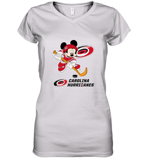 NHL Hockey Mickey Mouse Team Carolia Hurricanes Women's V-Neck T-Shirt