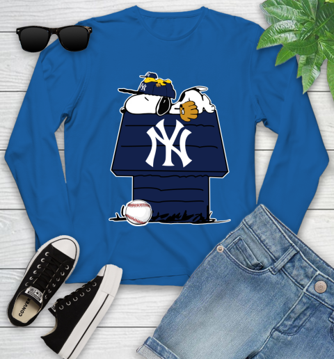 MLB New York Yankees Snoopy Woodstock The Peanuts Movie Baseball T Shirt Youth Long Sleeve 9