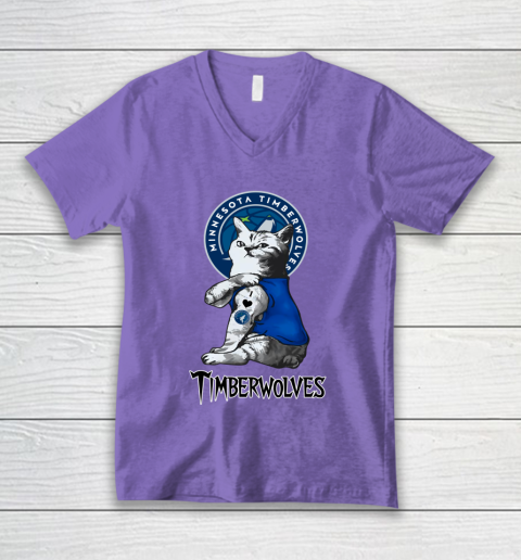 NBA Basketball My Cat Loves Minnesota Timberwolves V-Neck T-Shirt 8