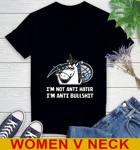 Orlando Magic NBA Basketball Unicorn I'm Not Anti Hater I'm Anti Bullshit Women's V-Neck T-Shirt 2