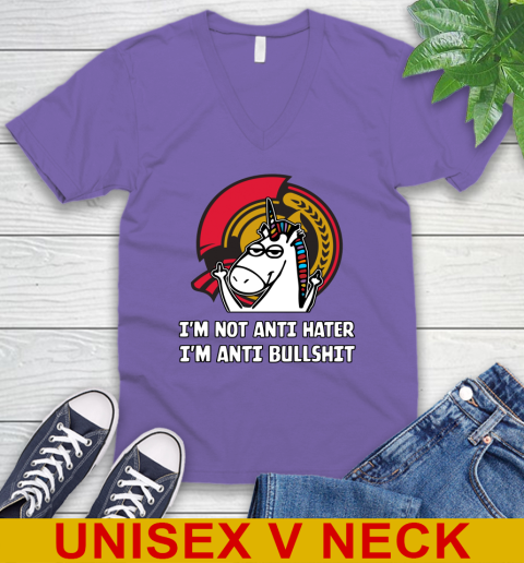 Ottawa Senators NHL Hockey Unicorn I'm Not Anti Hater I'm Anti Bullshit V-Neck T-Shirt 9