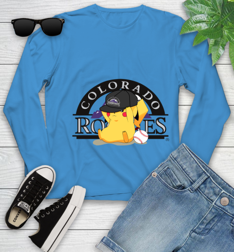 MLB Pikachu Baseball Sports Colorado Rockies Youth Long Sleeve 7
