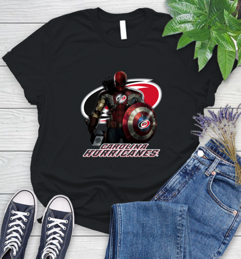NHL Captain America Thor Spider Man Hawkeye Avengers Endgame Hockey Carolina Hurricanes Women's T-Shirt 2