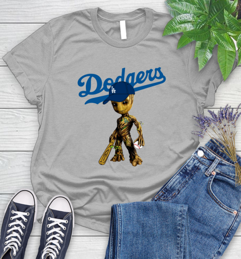 MLB Los Angeles Dodgers Groot Guardians Of The Galaxy Baseball Women's T-Shirt 5
