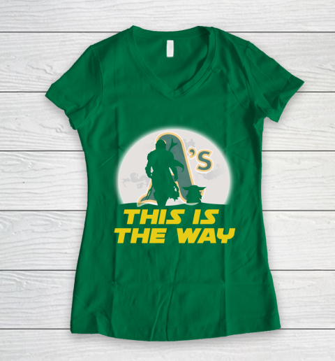 Oakland Athletics MLB Baseball Star Wars Yoda And Mandalorian This Is The Way Women's V-Neck T-Shirt 3