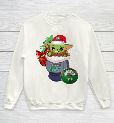 Boston Celtics Christmas Baby Yoda Star Wars Funny Happy NBA Youth Sweatshirt 2