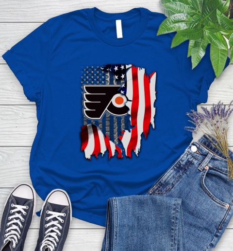 Philadelphia Flyers NHL Hockey American Flag Women's T-Shirt 12