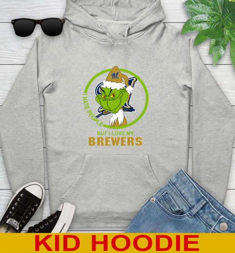 Milwaukee Brewers MLB Christmas Grinch I Hate People But I Love My Favorite Baseball Team Youth Hoodie