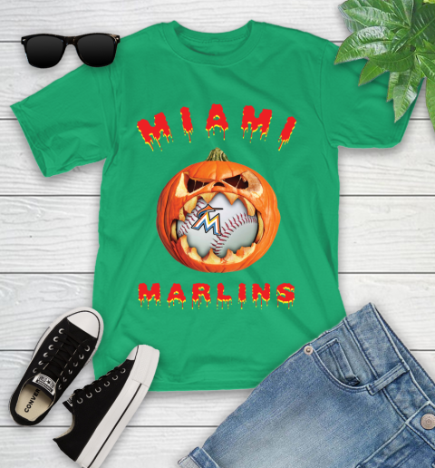 MLB Miami Marlins Halloween Pumpkin Baseball Sports Youth T-Shirt 6
