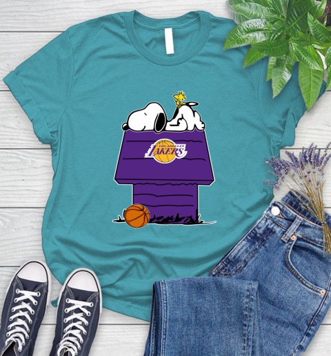 Los Angeles Lakers NBA Basketball Snoopy Woodstock The Peanuts Movie Women's T-Shirt 12