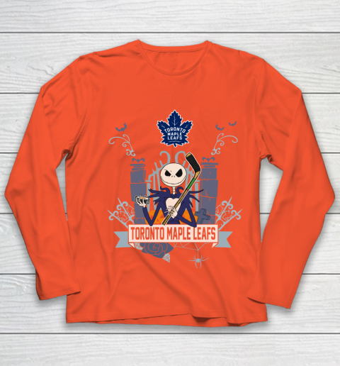 NHL Toronto Maple Leafs Hockey Jack Skellington Halloween Youth Long Sleeve 3