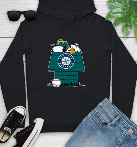 MLB Seattle Mariners Snoopy Woodstock The Peanuts Movie Baseball T Shirt Youth Hoodie 2