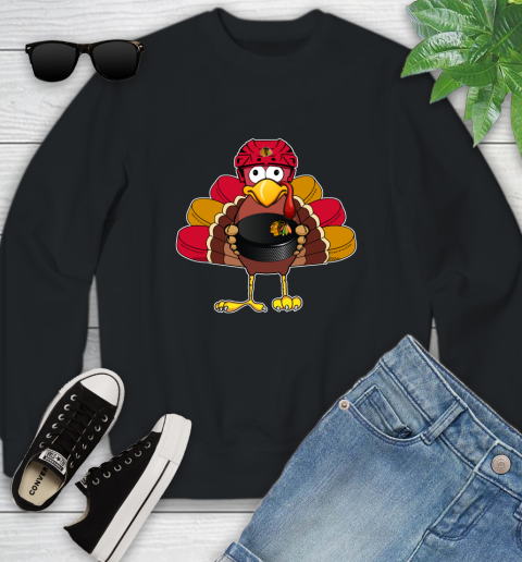 Chicago Blackhawks Turkey Thanksgiving Day Youth Sweatshirt 2
