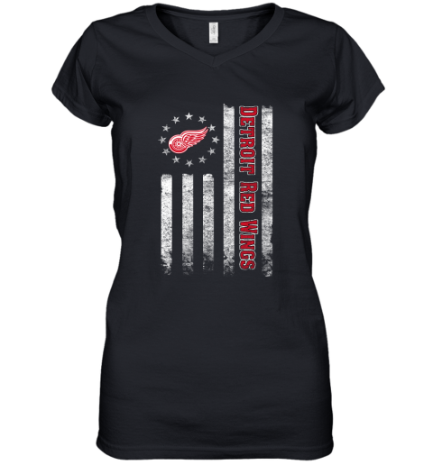 NHL American Flag Hockey Sports Detroit Red Wings Women's V-Neck T-Shirt