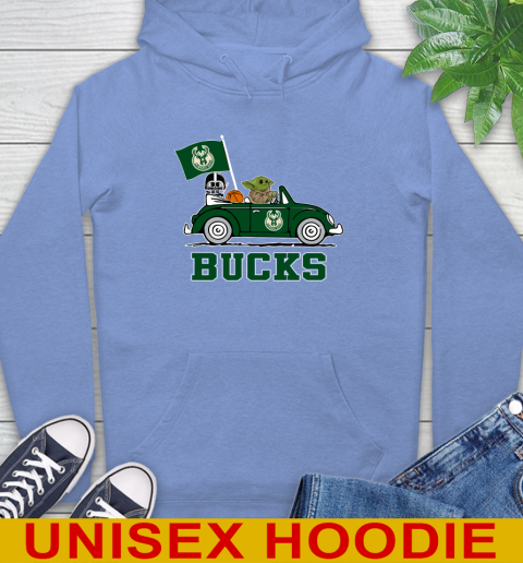 NBA Basketball Milwaukee Bucks Darth Vader Baby Yoda Driving Star Wars Shirt Hoodie 11
