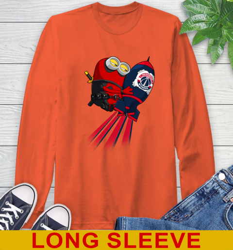 NBA Basketball Washington Wizards Deadpool Minion Marvel Shirt Long Sleeve T-Shirt - Image 5
