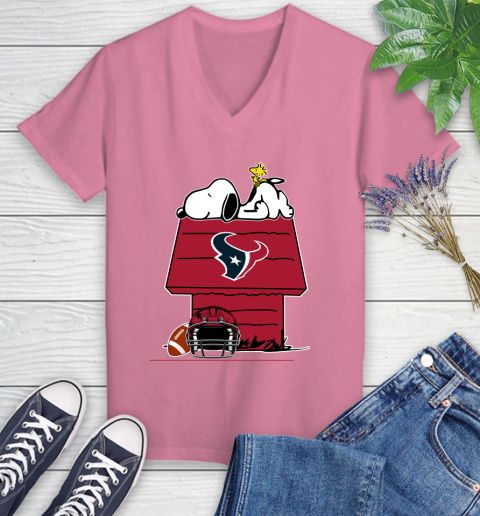 Houston Texans NFL Football Snoopy Woodstock The Peanuts Movie Women's V-Neck T-Shirt 13
