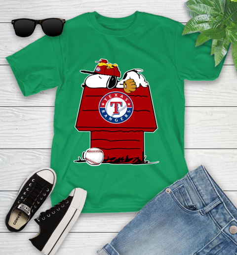 MLB Texas Rangers Snoopy Woodstock The Peanuts Movie Baseball T Shirt Youth T-Shirt 6