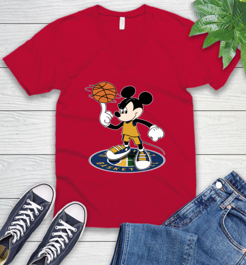 NBA Basketball Utah Jazz Cheerful Mickey Disney Shirt V-Neck T-Shirt 7