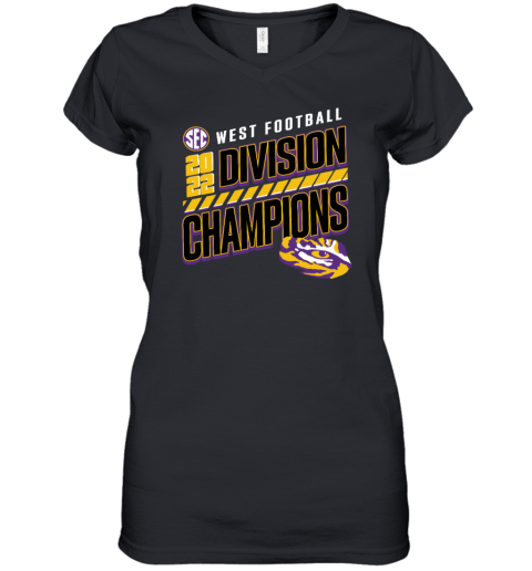 Fanatics Branded LSU Tigers 2022 SEC West Division Football Champions Slanted Knockout Women's V-Neck T-Shirt