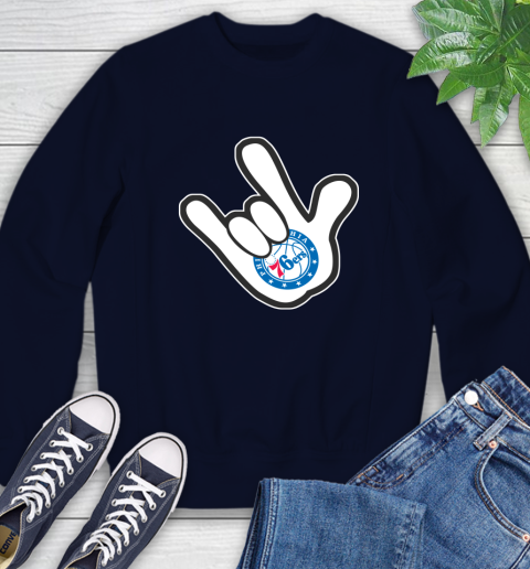 Philadelphia 76ers NBA Basketball Mickey Rock Hand Disney Sweatshirt 3