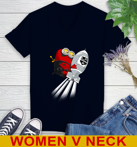 NHL Hockey Los Angeles Kings Deadpool Minion Marvel Shirt Women's V-Neck T-Shirt 2