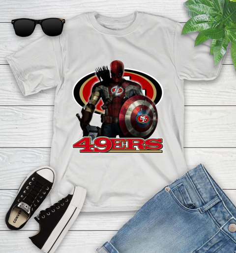 NFL Captain America Thor Spider Man Hawkeye Avengers Endgame Football San Francisco 49ers Youth T-Shirt