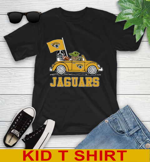 NFL Football Jacksonville Jaguars Darth Vader Baby Yoda Driving Star Wars Shirt Youth T-Shirt 2
