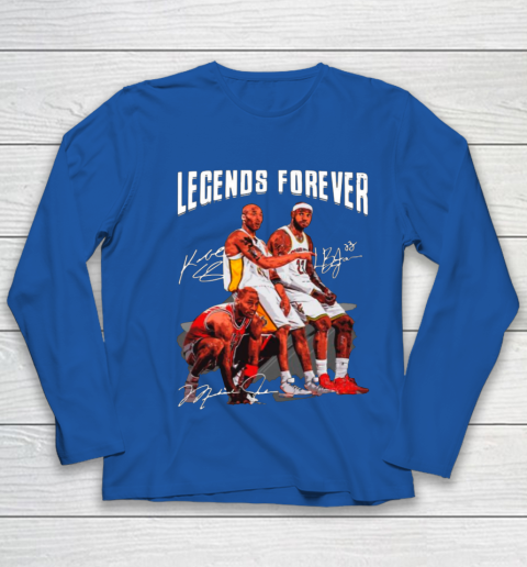Kobe Bryant Lebron James And Michael Jordan Legends Forever Signatures Youth Long Sleeve 7