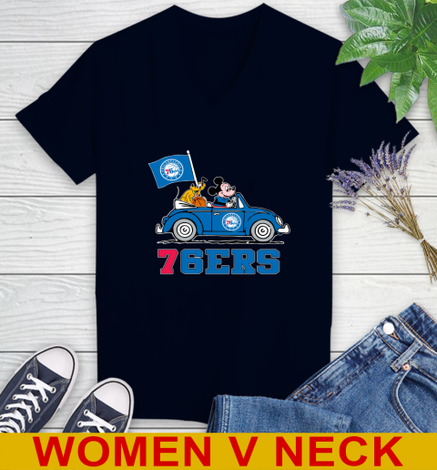 NBA Basketball Philadelphia 76ers Pluto Mickey Driving Disney Shirt Women's V-Neck T-Shirt 3