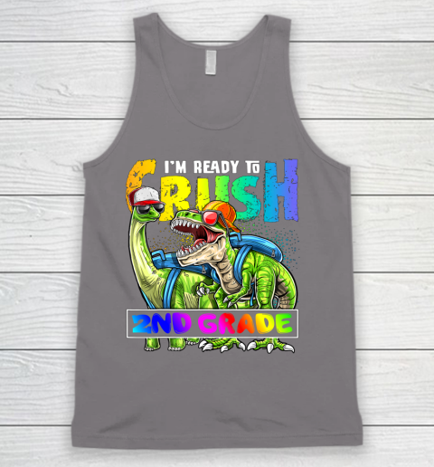 Next Level t shirts I m Ready To Crush 2nd Grade T Rex Dino Holding Pencil Back To School Tank Top 12