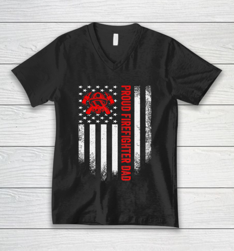 Father gift shirt Vintage USA American Flag Proud Firefighter Dad Distressed T Shirt V-Neck T-Shirt