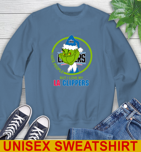 LA Clippers NBA Christmas Grinch I Hate People But I Love My Favorite Basketball Team Sweatshirt 8