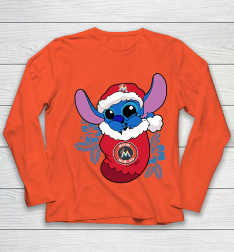 Miami Marlins Christmas Stitch In The Sock Funny Disney MLB Youth Long Sleeve 4