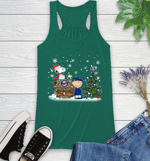 MLB Minnesota Twins Snoopy Charlie Brown Christmas Baseball Commissioner's Trophy Racerback Tank 6
