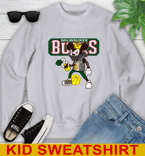 Milwaukee Bucks NBA Basketball Mickey Peace Sign Sports Youth Sweatshirt 4