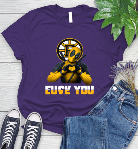 NHL Boston Bruins Deadpool Love You Fuck You Hockey Sports Women's T-Shirt 4