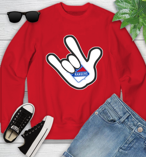 New York Rangers NHL Hockey Mickey Rock Hand Disney Youth Sweatshirt 9