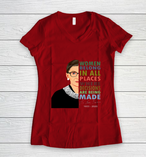 RBG Women Belong In All Places Ruth Bader Ginsburg Women's V-Neck T-Shirt 6