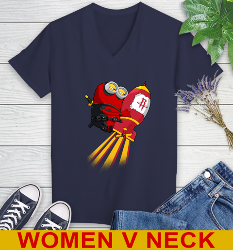 NBA Basketball Houston Rockets Deadpool Minion Marvel Shirt Women's V-Neck T-Shirt 12