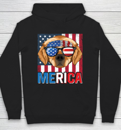 Independence Day Golden Retriever Merica Flag 4th of July Dog American Puppy Hoodie