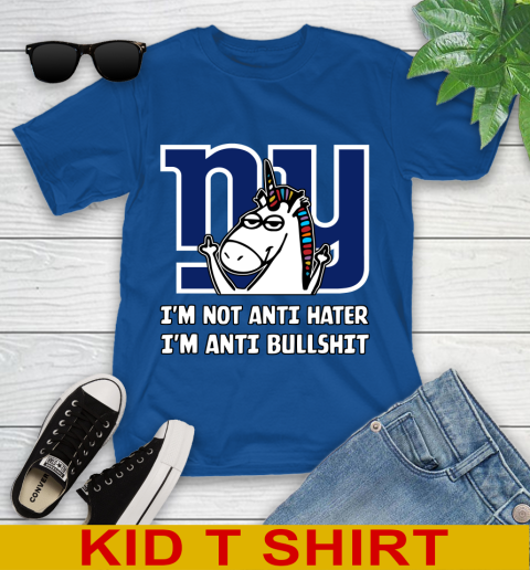New York Giants NFL Football Unicorn I'm Not Anti Hater I'm Anti Bullshit Youth T-Shirt 9