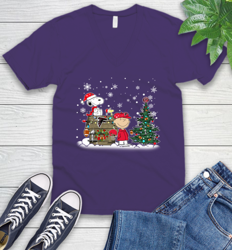 NFL Atlanta Falcons Snoopy Charlie Brown Christmas Football Super Bowl Sports V-Neck T-Shirt 9
