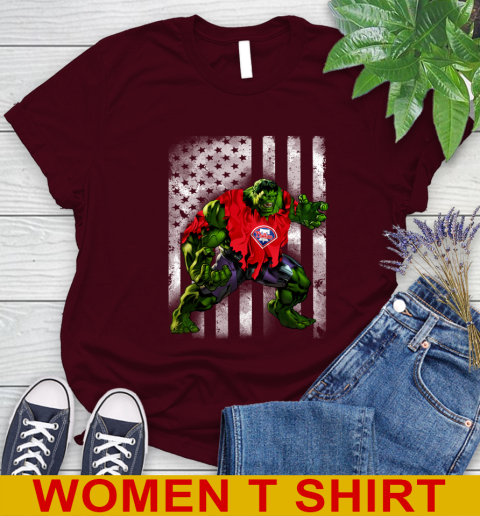 Philadelphia Phillies Hulk Marvel Avengers MLB Baseball American Flag Women's T-Shirt 6