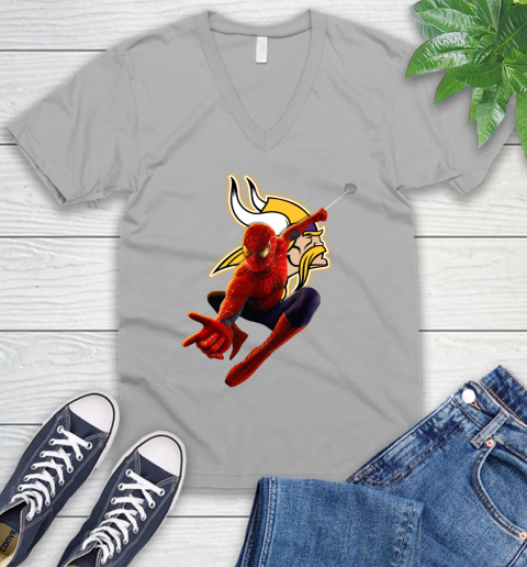 NFL Spider Man Avengers Endgame Football Minnesota Vikings V-Neck T-Shirt 4