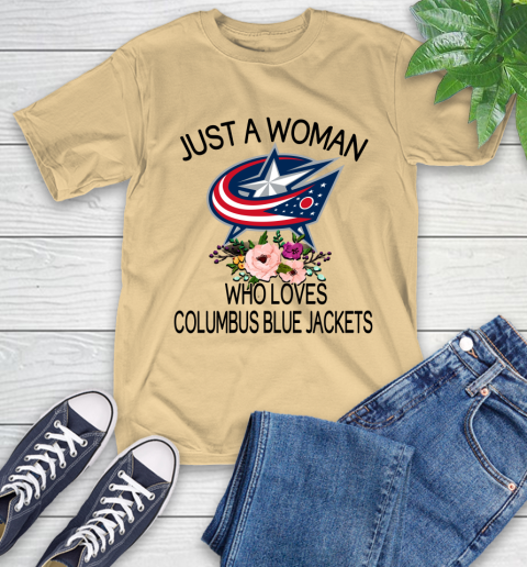 NHL Just A Woman Who Loves Columbus Blue Jackets Hockey Sports T-Shirt 6