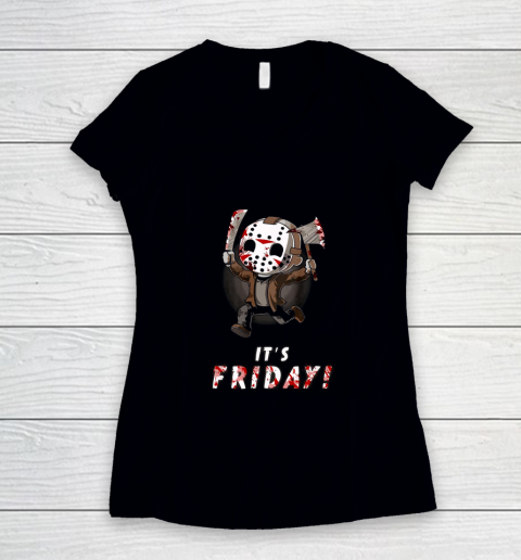 It's Friday 13th Funny Halloween Horror Women's V-Neck T-Shirt